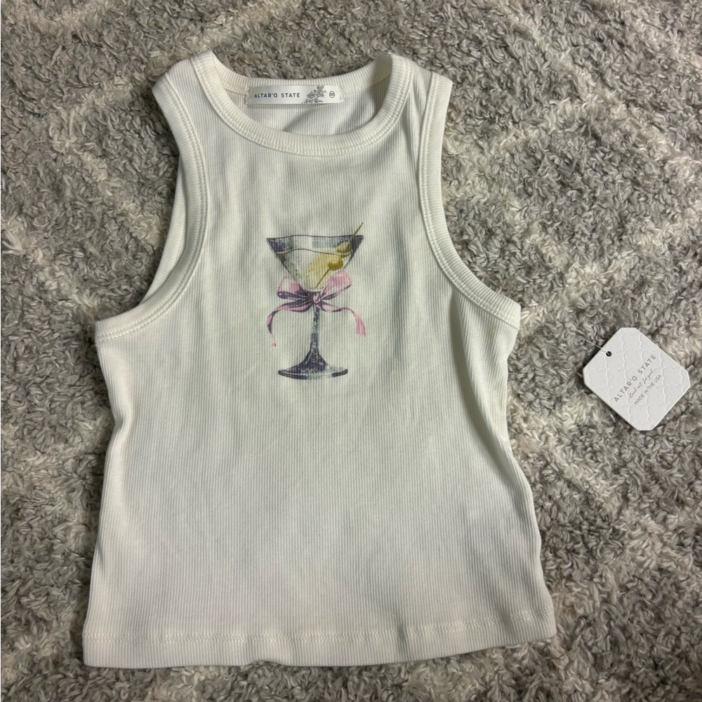 Altar'd State Cream Tank Top with Graphic Design